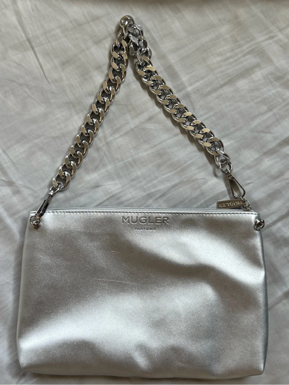 Thierry Mugler Metallic Silver Star-Emblem Shoulder Bag
